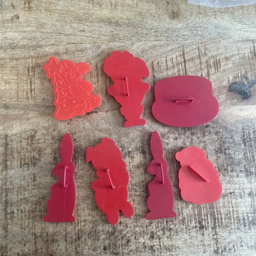 Vintage Red Holiday Cookie Cutters Pig Santa Rabbit Birthday Cake Piglet Porky